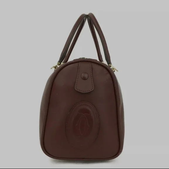 Vintage Must de Cartier 1975 Leather Boston Travel Hand Bag Bordeaux/3AD2295 - Picture 4 of 9
